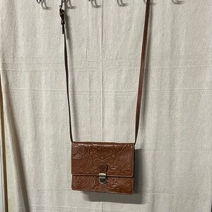 Patricia Nash Brown Embossed Leather Crossbody Bag